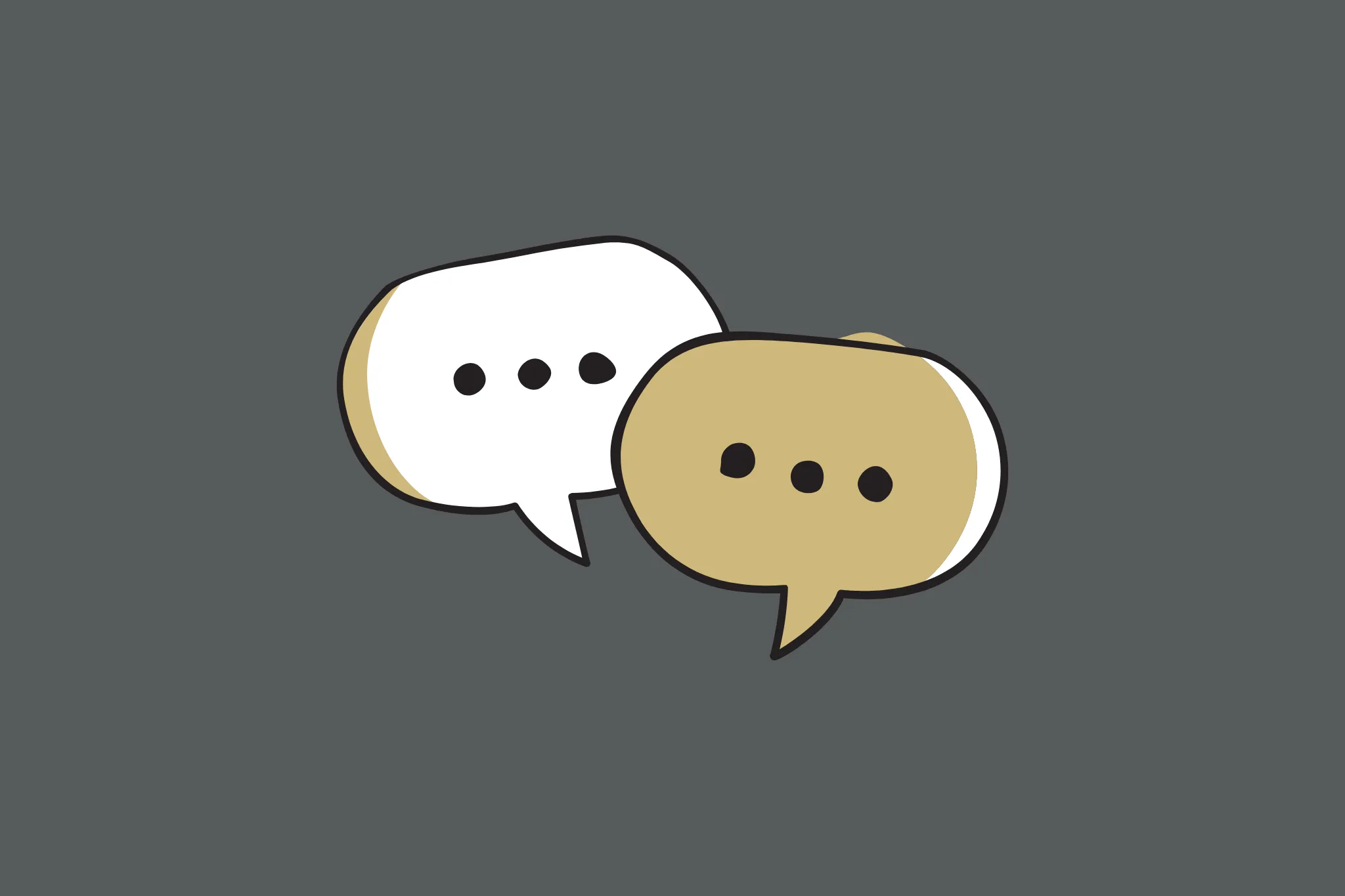 white and gold speech bubbles with a gray background